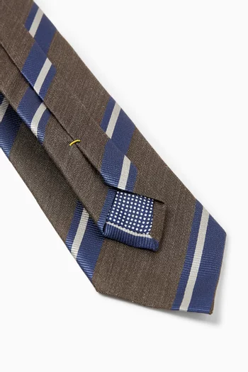 Striped Woven Tie in Shantung Silk