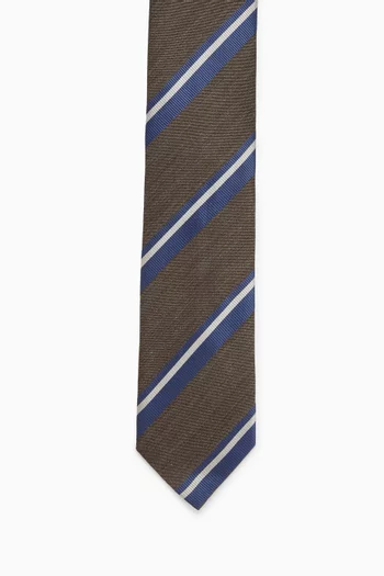 Striped Woven Tie in Shantung Silk