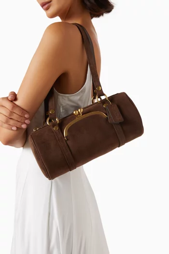 Kisslock 28 Barrel Bag in Suede