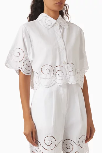 Peacock Crop Shirt in Cotton Poplin