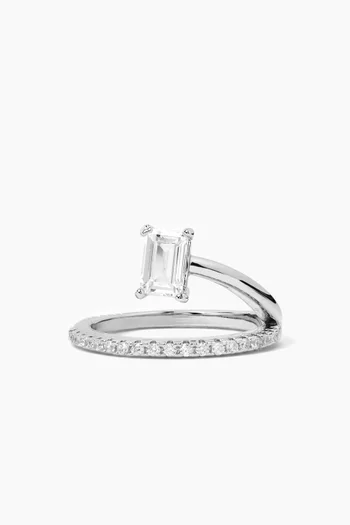 Baguette Pavé CZ Wrap Ring in Rhodium-plated Brass