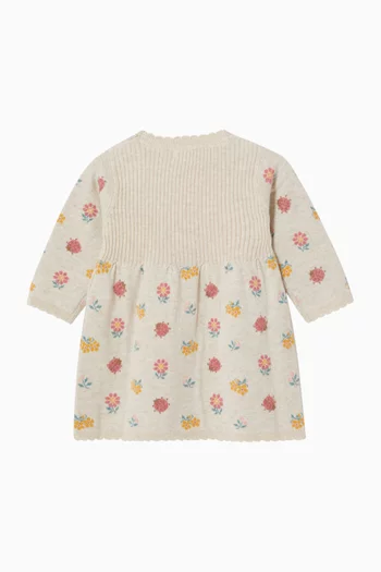 Ladybird Jacquard Knitted Dress in Cotton & Wool