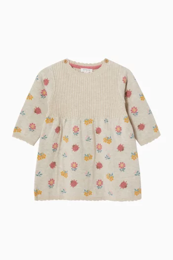 Ladybird Jacquard Knitted Dress in Cotton & Wool