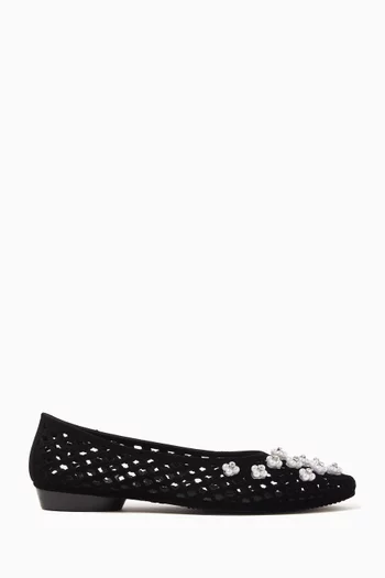 Lustre Ballerina Flats with Crystal and Bead Embellishments in PVC