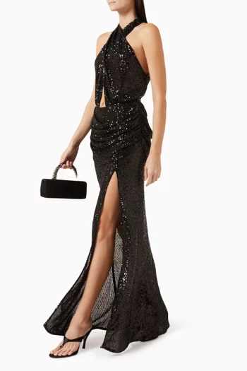 Draped Waist Sequin Maxi Skirt