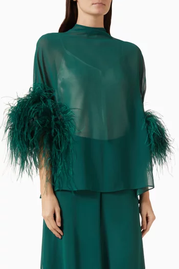Feather-trim Kaftan Top in Satin