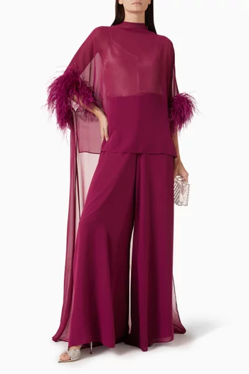 Feather-trim Kaftan Top in Satin