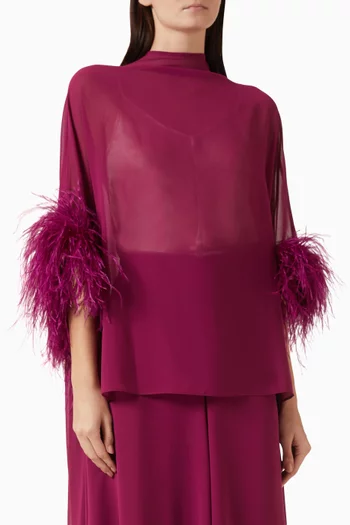 Feather-trim Kaftan Top in Satin