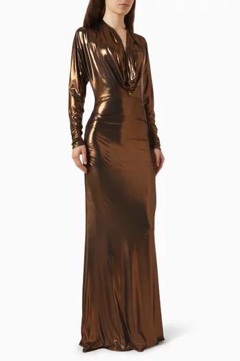 Cowl-neck Dolman Gown in Coated Jersey