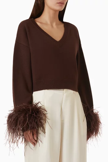 Feather-cuff Sweater in Merino Wool