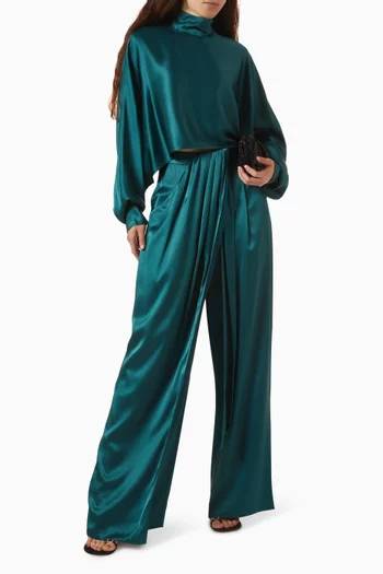 Draped Wide-leg Pants in Double Satin
