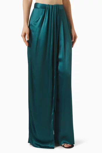 Draped Wide-leg Pants in Double Satin