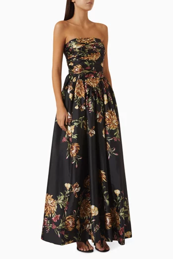 Zara Floral Strapless Dress in Taffeta