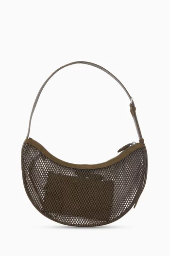 One Piece Demi Lune Bag in Suede & Fishnet