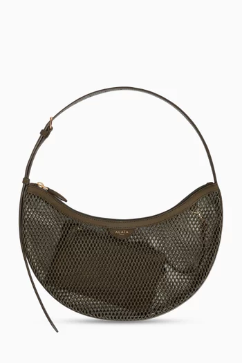 One Piece Demi Lune Bag in Suede & Fishnet