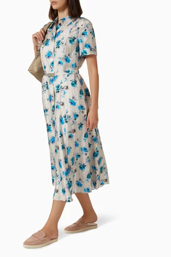 Flared Shirt Midi Dress in Silk