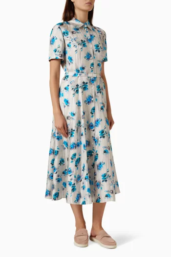 Flared Shirt Midi Dress in Silk