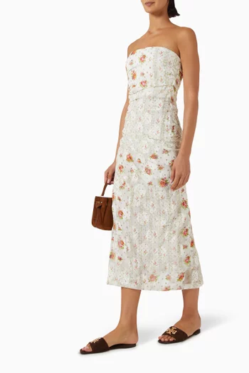 Strapless Jacquard Midi Dress in Cotton