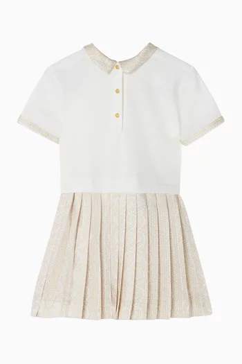 Bow Pleated Dress in Cotton-jersey & Twill