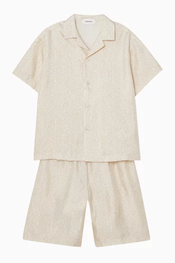 Greca Mosaic Shorts in Silk Twill