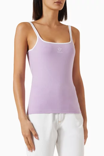 Embroidered Logo Tank Top in Stretch Cotton Jersey