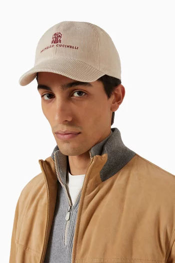 Logo Baseball Cap in Corduroy