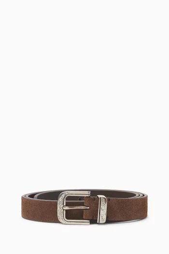 Square Buckle Belt in Reversed Leather