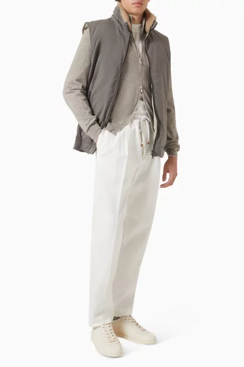 Detachable-hood Down Vest in Techno Cotton