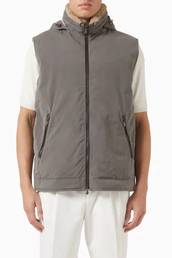 Detachable-hood Down Vest in Techno Cotton