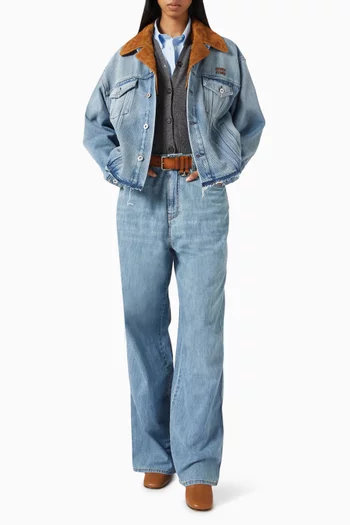 Blouson Jacket in Washed Denim & Suede