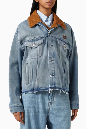 Blouson Jacket in Washed Denim & Suede
