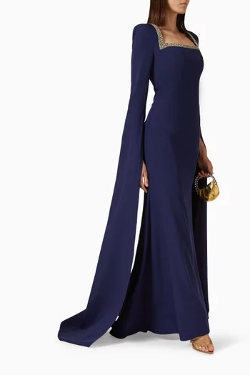 Crystal-embellished Column Gown in Crepe
