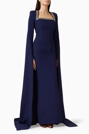 Crystal-embellished Column Gown in Crepe