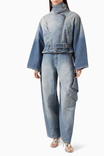 جاكيت متعدد الطبقات دينم خام وبلون باهت