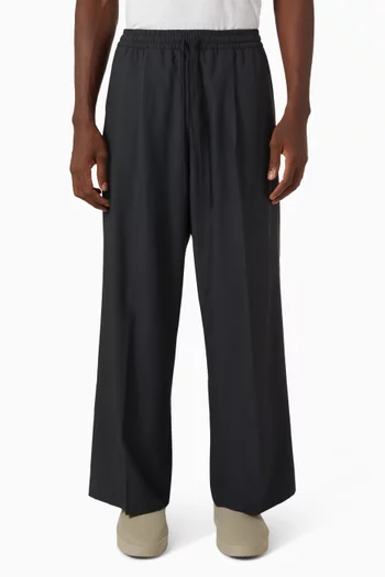 Pleat Front Drawstring Pants in Silk-blend