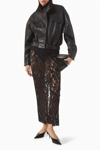 Crop Bomber Jacket in Leather