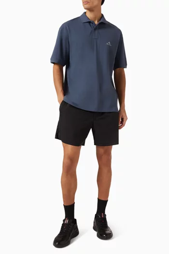 Tonal Compass Patch Polo Shirt in Cotton Pique