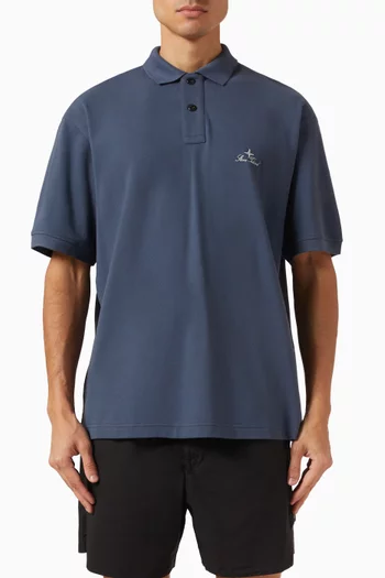 Tonal Compass Patch Polo Shirt in Cotton Pique
