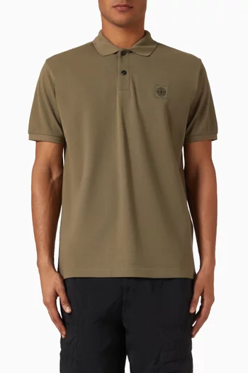 Compass Patch Polo Shirt in Cotton Pique