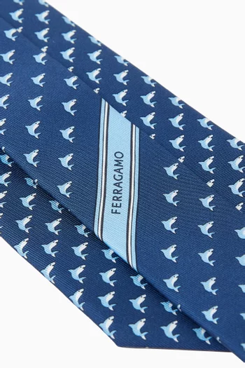 Shark Print Tie in Silk