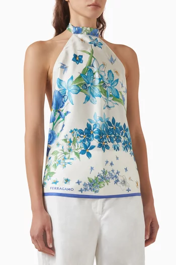 Spring-print Scarf Top in Silk
