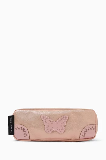 Butterfly Double Pencil Case in Faux Leather