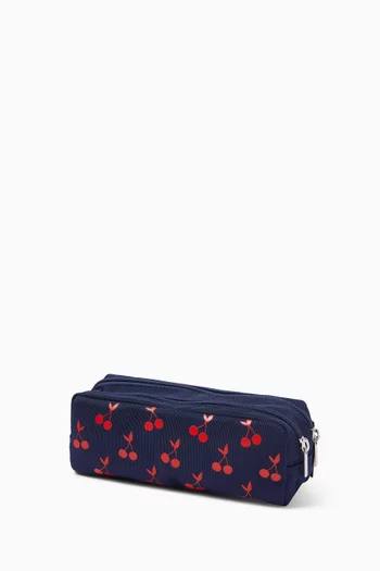 Velvet Cherries Double Pencil Case in Canvas