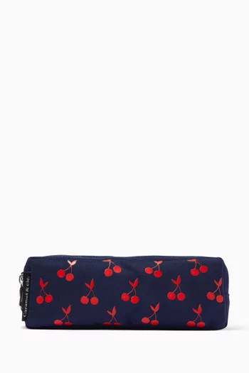 Velvet Cherries Double Pencil Case in Canvas
