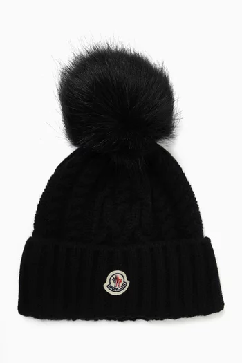 Pompom Beanie in Wool Blend