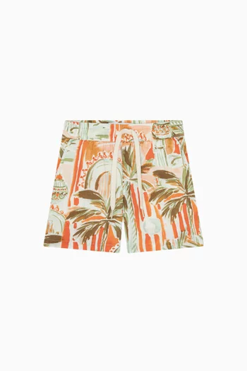 Palm-print Shorts in Organic Cotton