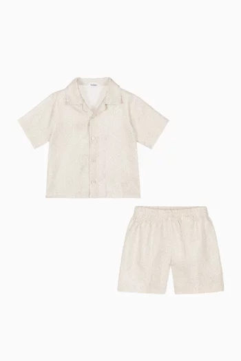 Greca Mosaic Shirt & Shorts Set in Silk Twill