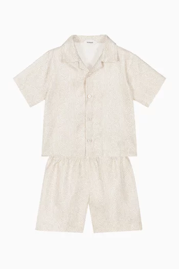 Greca Mosaic Shirt & Shorts Set in Silk Twill