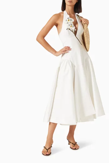 Blossom Orchid Midi Dress in Cotton-poplin