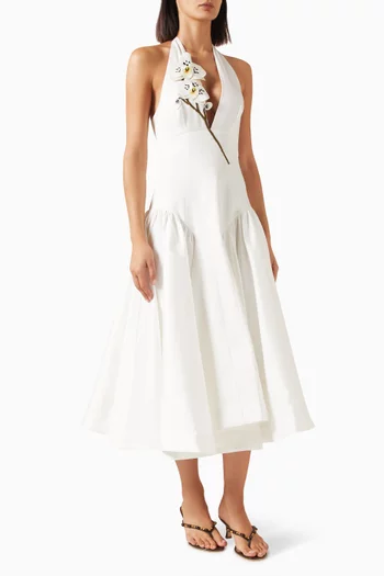 Blossom Orchid Midi Dress in Cotton-poplin